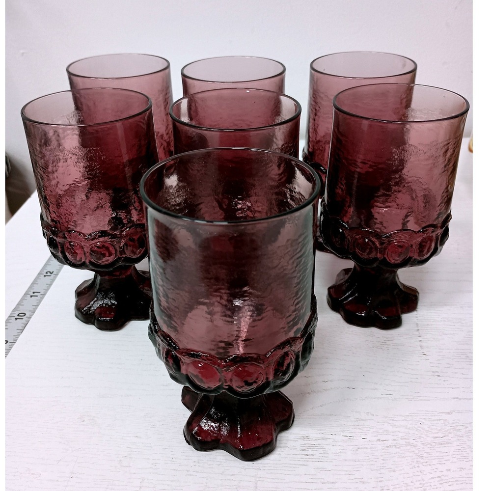 Tiffin Franciscan Water Glass Goblet Plum Amethyst Purple Set of 7 VTG Rare MCM